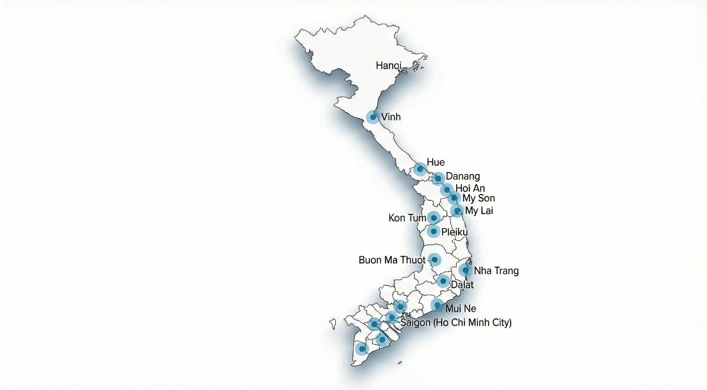 Map of Vietnam showing Corvus locations